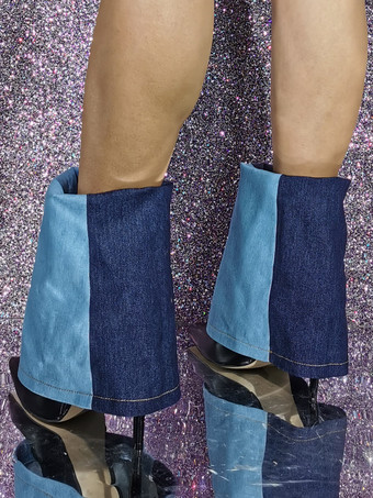 レディース アンクルブーツ キャンバス ポインテッドトゥ ハイヒール フォールドオーバー ブーティ