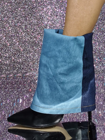 レディース アンクルブーツ キャンバス ポインテッドトゥ ハイヒール フォールドオーバー ブーティ