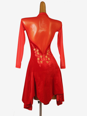 ラテンダンスドレス レッド レディース ライクラスパンデックス ドレス ダンス衣装