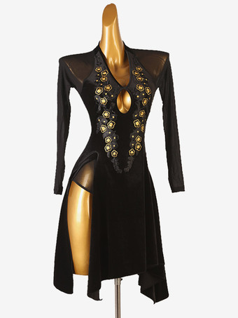 ブラック ラテンダンスドレス レッド レディース ライクラスパンデックス ドレス ダンス衣装