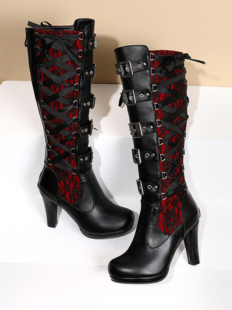 レディース ヴィンテージ ブーツ チャンキーヒール ニーハイ ブーツ