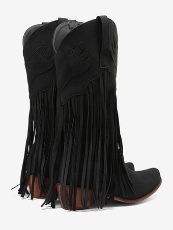 スエード ピンク ウエスタン ブーツ レディース ポインテッドトゥ タッセル カウガール ブーツ