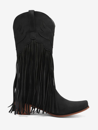 スエード ピンク ウエスタン ブーツ レディース ポインテッドトゥ タッセル カウガール ブーツ