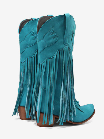 スエード ピンク ウエスタン ブーツ レディース ポインテッドトゥ タッセル カウガール ブーツ