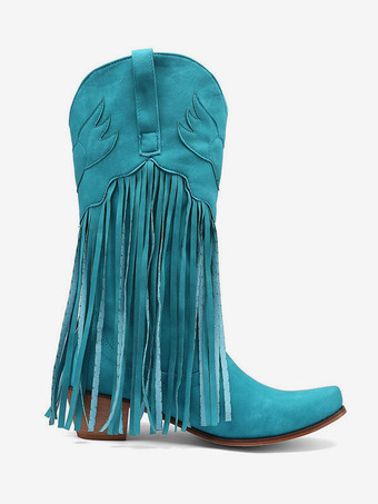 スエード ピンク ウエスタン ブーツ レディース ポインテッドトゥ タッセル カウガール ブーツ