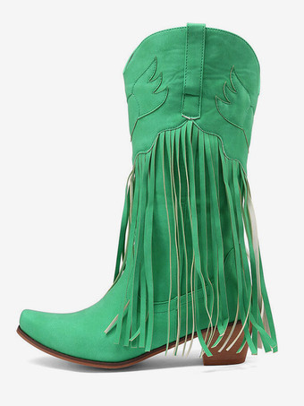 スエード ピンク ウエスタン ブーツ レディース ポインテッドトゥ タッセル カウガール ブーツ