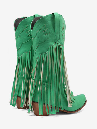 スエード ピンク ウエスタン ブーツ レディース ポインテッドトゥ タッセル カウガール ブーツ