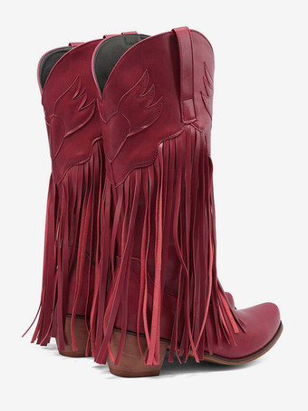 スエード ピンク ウエスタン ブーツ レディース ポインテッドトゥ タッセル カウガール ブーツ