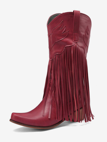 スエード ピンク ウエスタン ブーツ レディース ポインテッドトゥ タッセル カウガール ブーツ