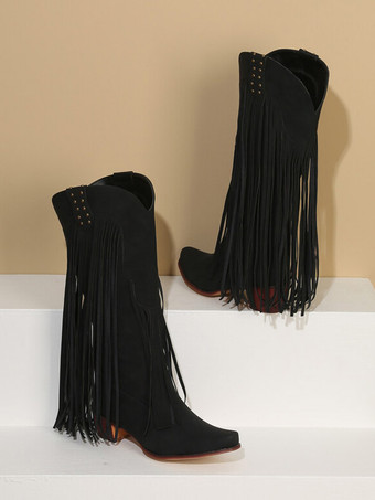 Stivali a metà polpaccio da donna Stivali con tacco grosso in pelle PU con borchie a punta