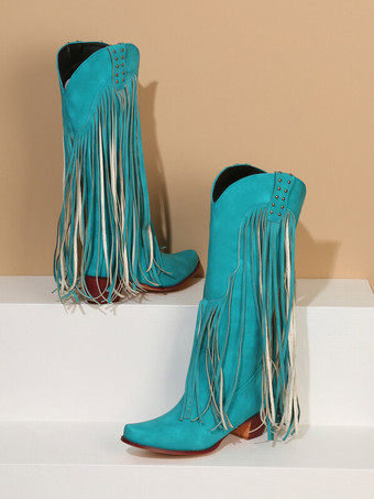 Stivali a metà polpaccio da donna Stivali con tacco grosso in pelle PU con borchie a punta