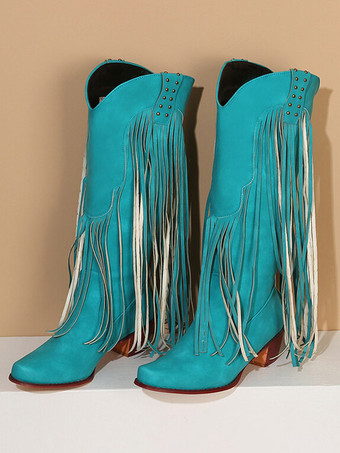 Stivali a metà polpaccio da donna Stivali con tacco grosso in pelle PU con borchie a punta