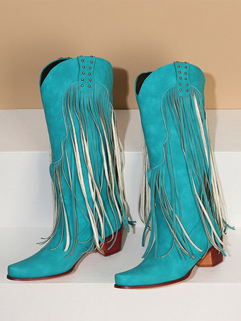 BluStivali a metà polpaccio da donna Stivali con tacco grosso in pelle PU con borchie a punta