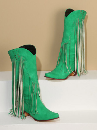 Stivali a metà polpaccio da donna Stivali con tacco grosso in pelle PU con borchie a punta