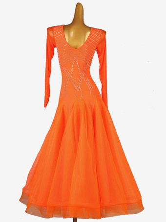 社交ダンス衣装オレンジ女性のライクラスパンデックスドレスダンスウェア
