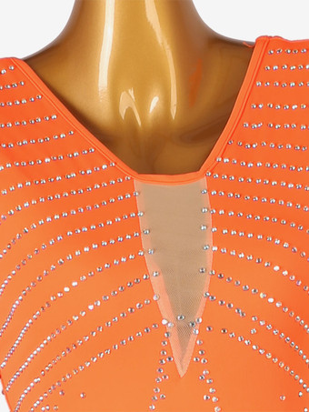 社交ダンス衣装オレンジ女性のライクラスパンデックスドレスダンスウェア