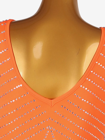 社交ダンス衣装オレンジ女性のライクラスパンデックスドレスダンスウェア