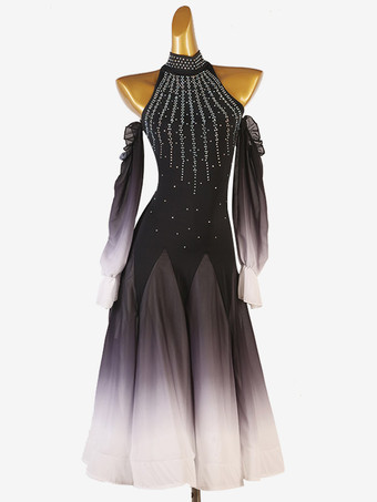 ブラック 社交ダンス衣装 パープル レディース ライクラスパンデックス ドレス ダンスウェア