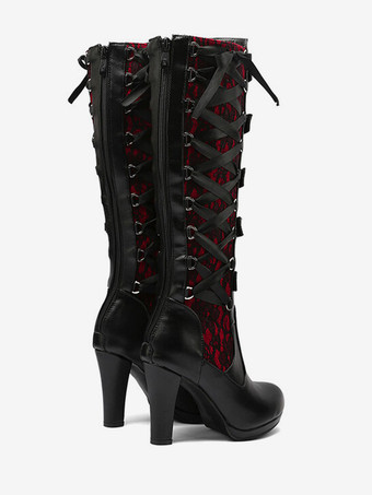 レディース ヴィンテージ ブーツ チャンキーヒール ニーハイ ブーツ