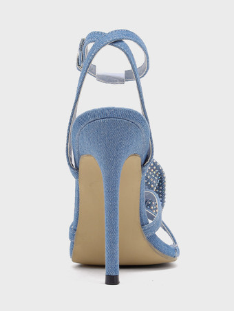 レディース ヒール サンダル ポインテッドトゥ スティレットヒール テキスタイル サンダル