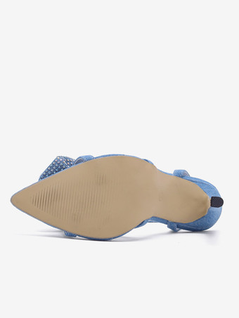 レディース ヒール サンダル ポインテッドトゥ スティレットヒール テキスタイル サンダル