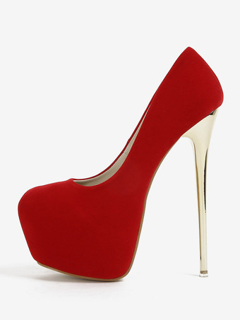 レッド 女性のヒール セクシーなアーモンド トゥ パンプス スティレット ヒール マイクロ スエード アッパー