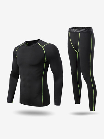 verde Ropa deportiva para hombre 2 piezas Manga larga Cuello joya Negro