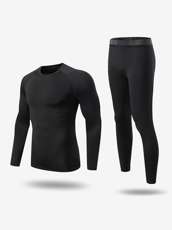 negro Ropa deportiva para hombre 2 piezas Manga larga Cuello joya Negro