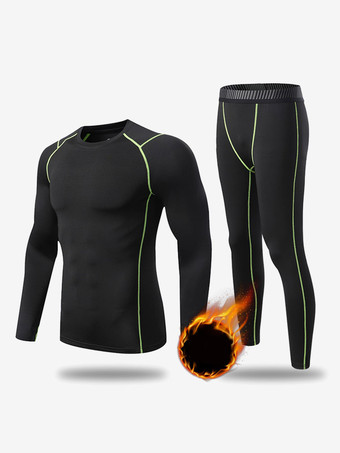 グリーン メンズ アクティブウェア 2 ピース 長袖 ジュエルネック ブラック