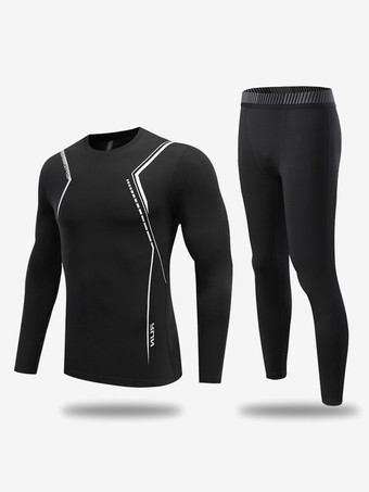 ブラック メンズ アクティブウェア 2 ピース 長袖 ジュエルネック ブラック
