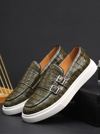 Khaki Loafer-Schuhe für Herren  PU-Lederriemen  Monk-Schuhe