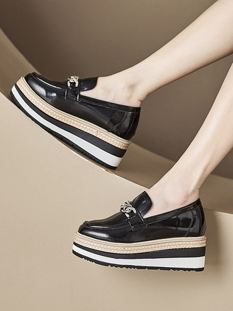 Scarpe stringate da donna con dettagli in metallo  punta tonda  tacco grosso  in pelle PU