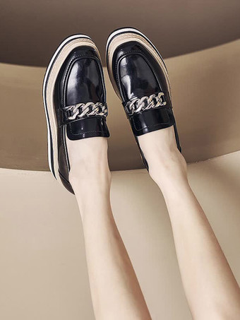 Scarpe stringate da donna con dettagli in metallo  punta tonda  tacco grosso  in pelle PU