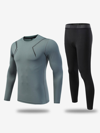 スレートグレー メンズ アクティブウェア 2 ピース 長袖 ジュエルネック ブルー