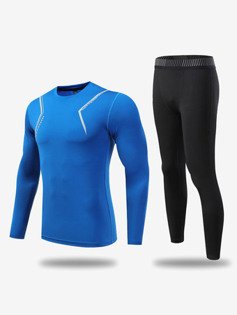 ブルー メンズ アクティブウェア 2 ピース 長袖 ジュエルネック ブルー