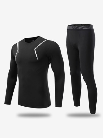 ブラック メンズ アクティブウェア 2 ピース 長袖 ジュエルネック ブルー