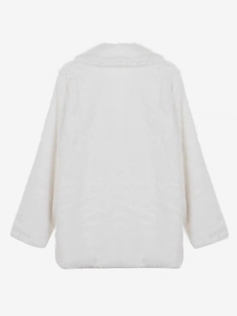 フェイクファーコート ホワイト ノッチラペル エコフレンドリー 冬用ジャケット レディース 2025