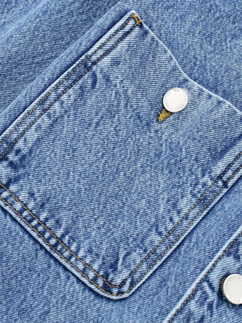 デニム ジャンプスーツ プリーツ ネック フロント ボタン ストレート ソリッド カラー 遊び着