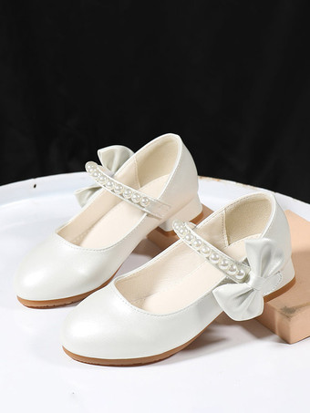 Chaussures de fille de fleur chaussures de fête en cuir PU blanc chaud pour enfants
