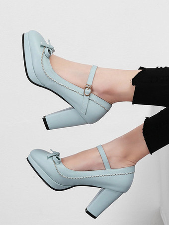 ライトスカイブルーピンク メリー ジェーン シューズ ラウンド トゥ キトゥン ヒール ヴィンテージ シューズ