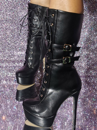 Botas a media pantorrilla para mujer Botas con cordones negras