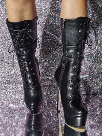 Botas a media pantorrilla para mujer Botas con cordones negras