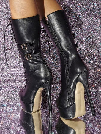 Botas a media pantorrilla para mujer Botas con cordones negras