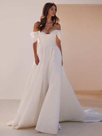 Винтажное свадебное платье со шлейфом и открытыми плечами  свадебные платья из атласной ткани без рукавов
