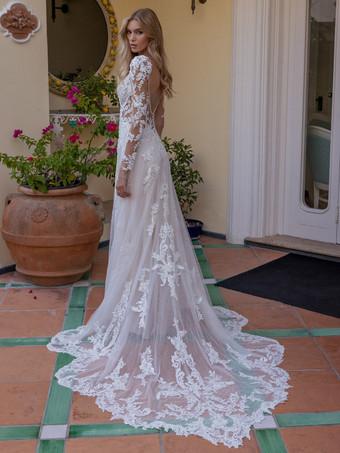 Wedding Lace Bodysuit With Long Sleeves and Open Back, Lace Bridal