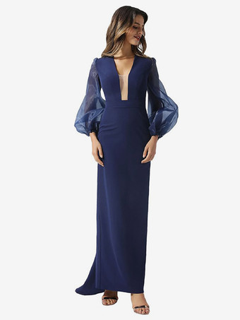 ブライダルマザードレス Vネック 長袖 マーメイド トレイン付き 結婚式のゲストドレス