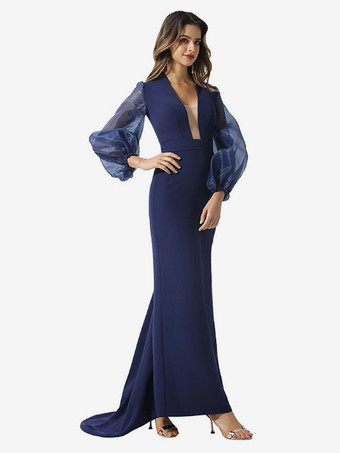 ブライダルマザードレス Vネック 長袖 マーメイド トレイン付き 結婚式のゲストドレス