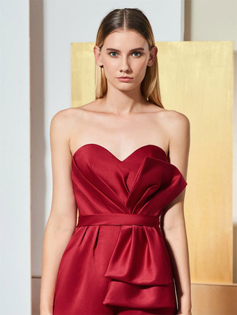 イブニングドレス ジャンプスーツ 恋人ネック サテン生地 マキシレングス プリーツ フォーマルパーティードレス