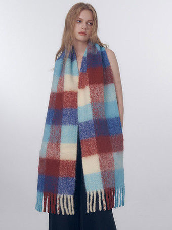 カラフルなチェック スカーフ フリンジ ヴィンテージ ファッション レディース スカーフ
