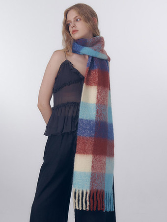 カラフルなチェック スカーフ フリンジ ヴィンテージ ファッション レディース スカーフ